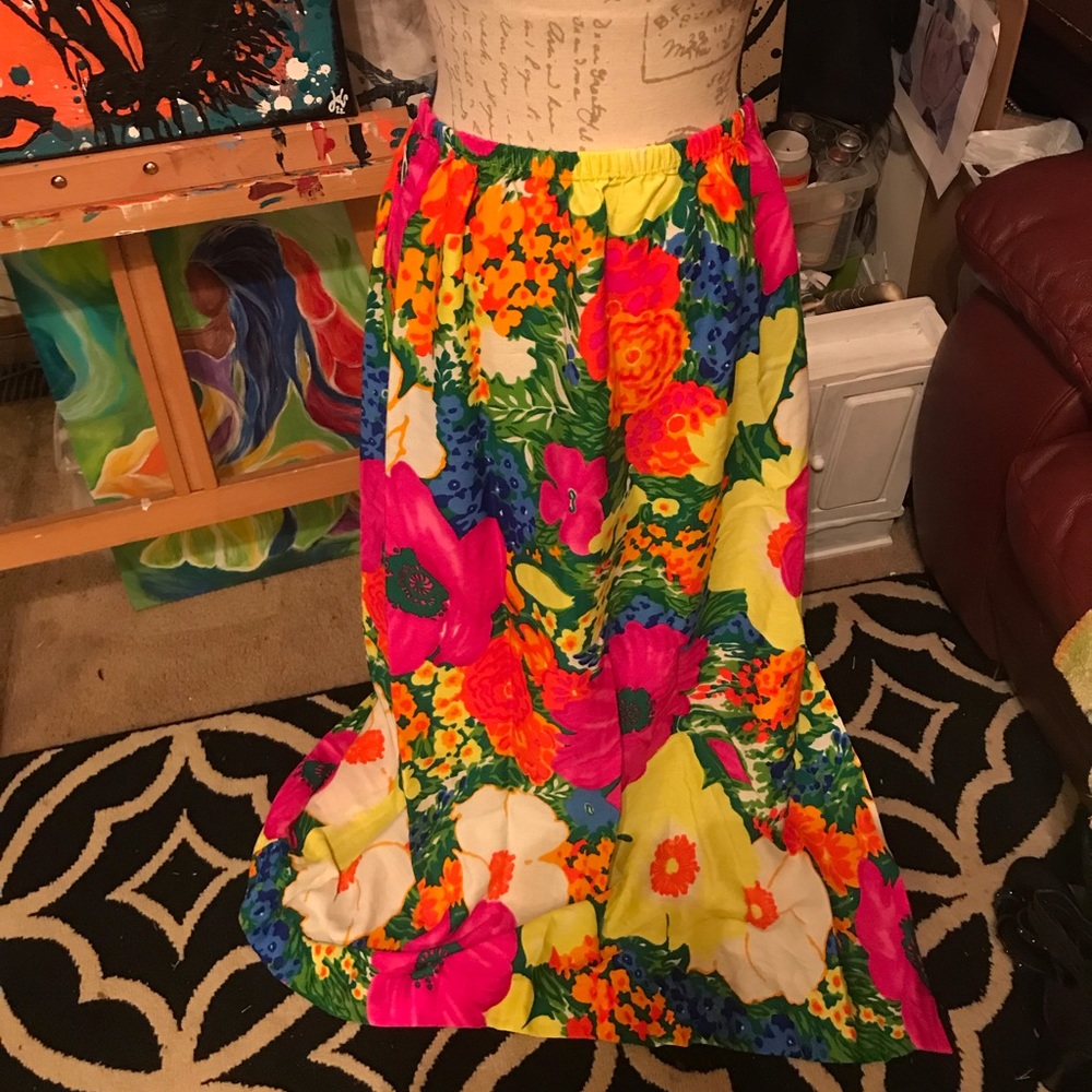 Vintage home-sewn Maxi style neon skirt size XL